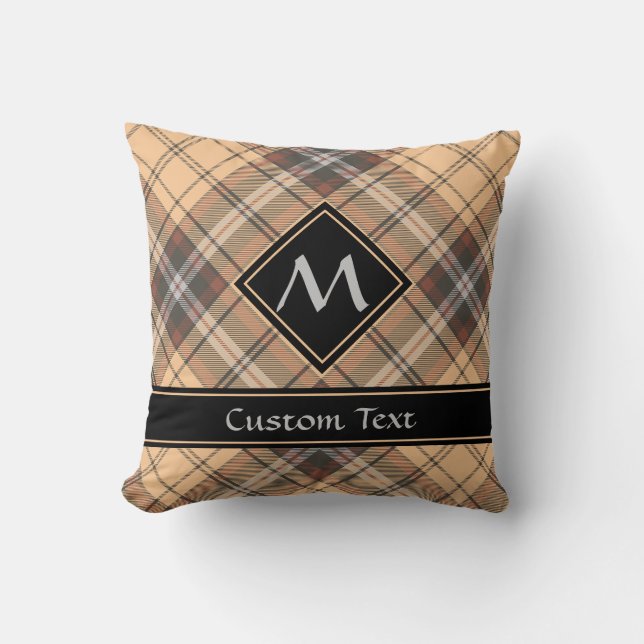 Beige and Brown Tartan Throw Pillow (Front)