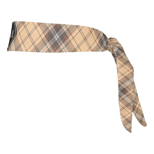 Beige and Brown Tartan Tie Headband (Rotate 90)