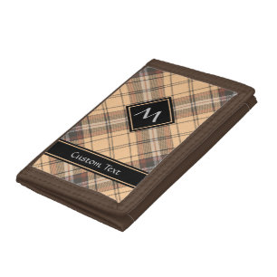 Beige and Brown Tartan Tri-fold Wallet