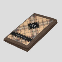 Beige and Brown Tartan Trifold Wallet