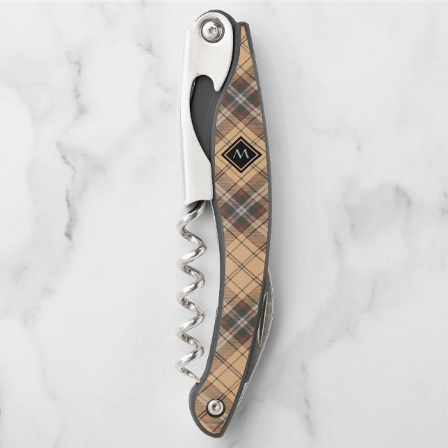 Beige and Brown Tartan Waiter's Corkscrew (Front)
