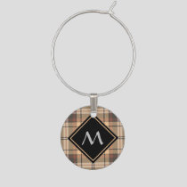 Beige and Brown Tartan Wine Charm