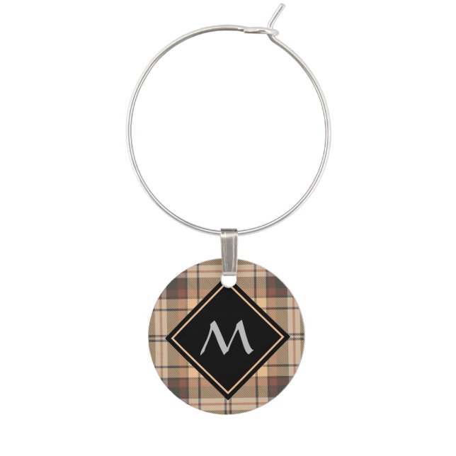 Beige and Brown Tartan Wine Charm (Front)
