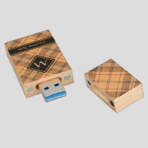 Beige and Brown Tartan Wood Flash Drive