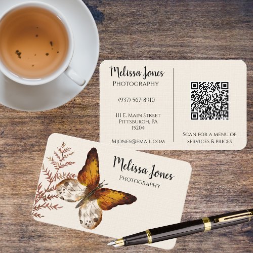 Beige and Brown Watercolor Butterfly  Business Card
