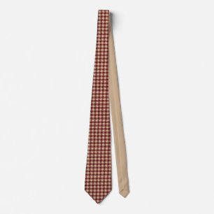 Beige and burgundy houndstooth neck tie