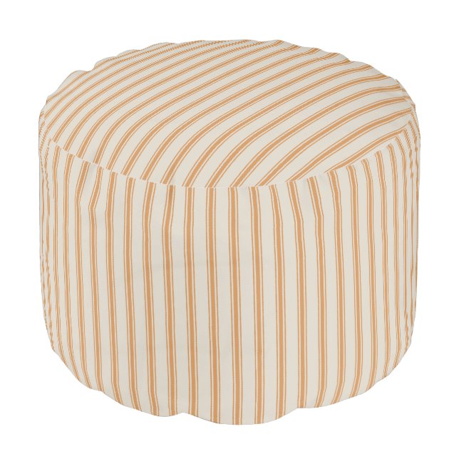 Beige and Burnt Orange Classic Ticking Stripes Pouf (Angled Front)