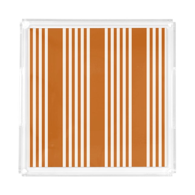 Beige and burnt orange five stripe pattern acrylic tray (Front)