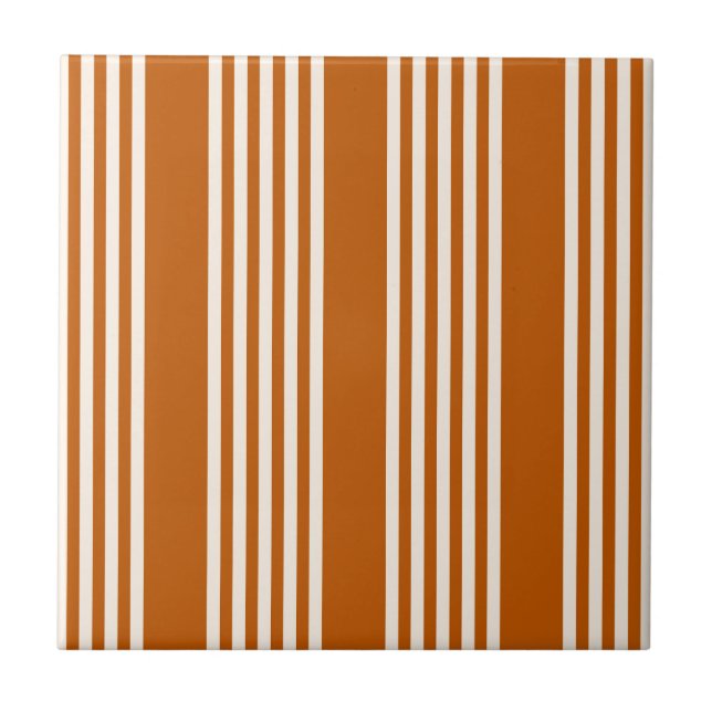 Beige and burnt orange five stripe pattern ceramic tile (Front)