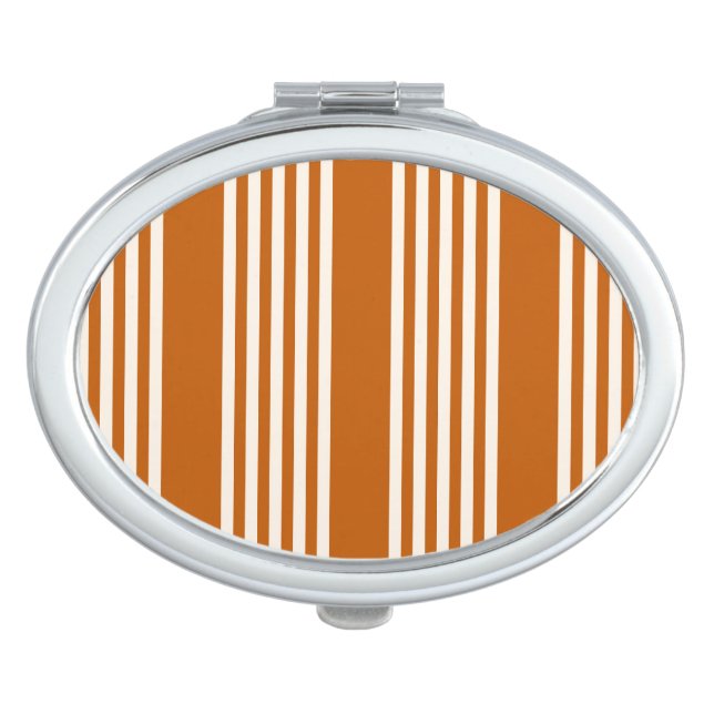 Beige and burnt orange five stripe pattern compact mirror (Front)
