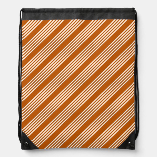 Beige and burnt orange five stripe pattern drawstring bag (Front)