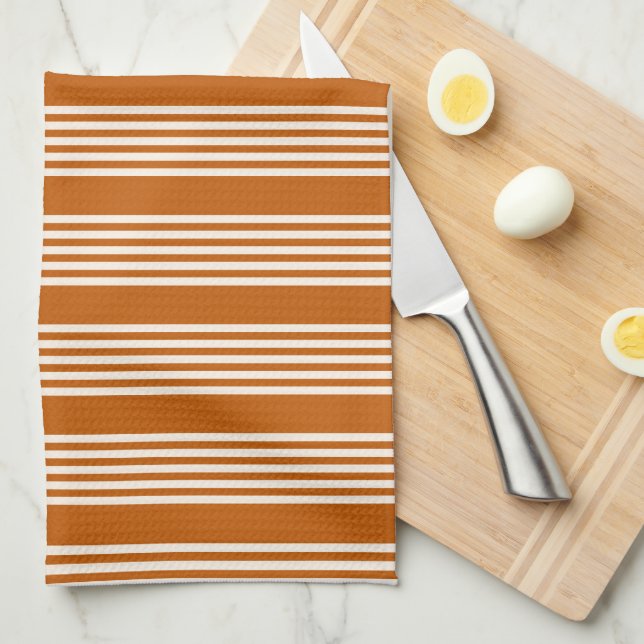 Beige and burnt orange five stripe pattern kitchen towel (Quarter Fold)