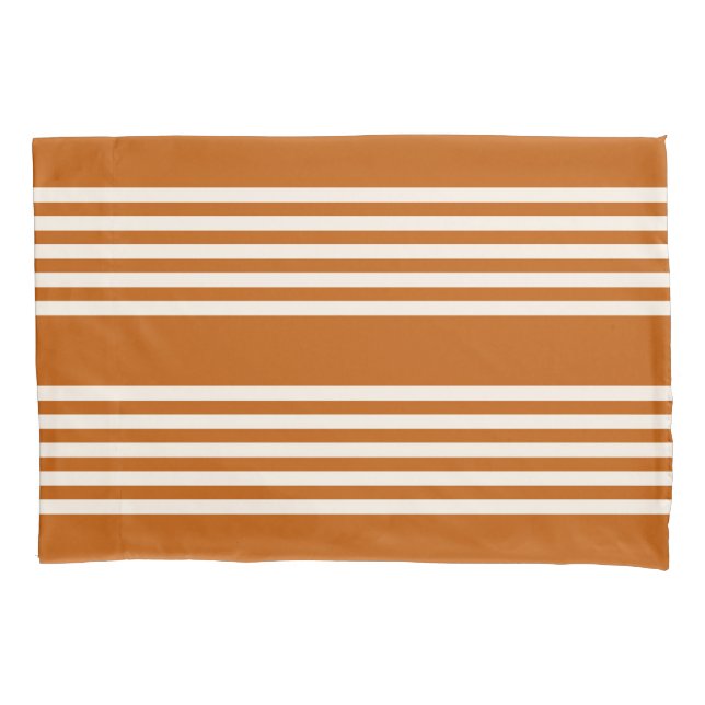 Beige and burnt orange five stripe pattern pillow case (Front)