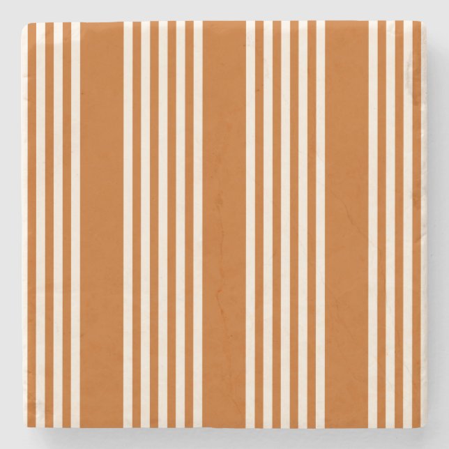 Beige and burnt orange five stripe pattern stone coaster (Front)