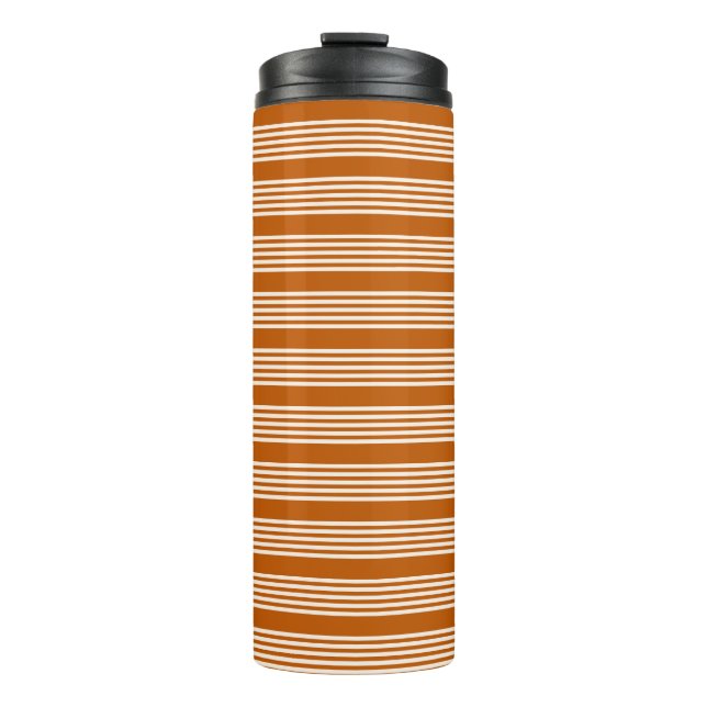 Beige and burnt orange five stripe pattern thermal tumbler (Front)
