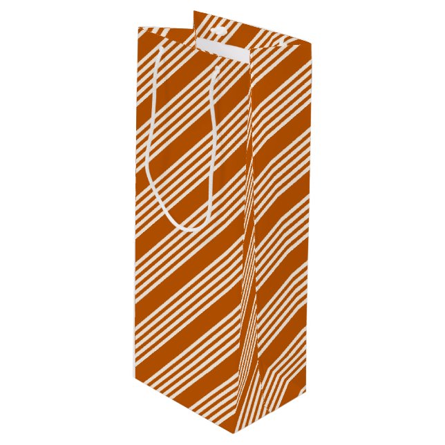 Beige and burnt orange five stripe pattern wine gift bag (Front Angled)