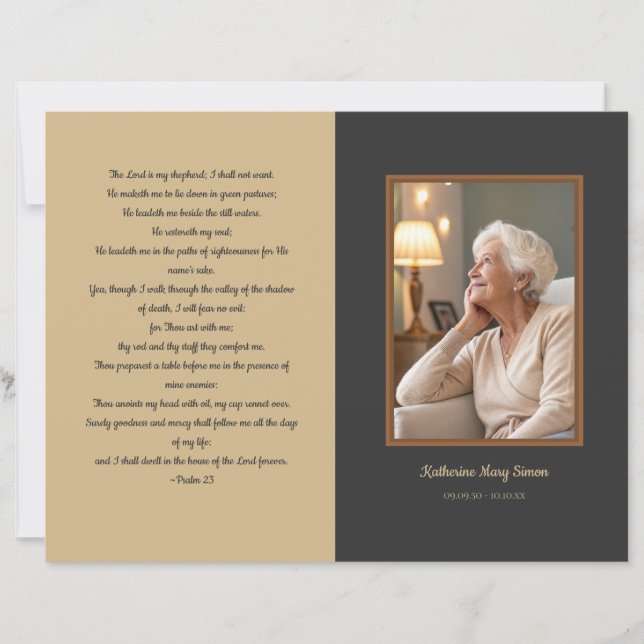 Beige and Charcoal 4-Page Funeral Program (Front)