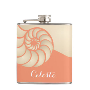 Beige and Coral Nautilus Shell with Monogram Flask