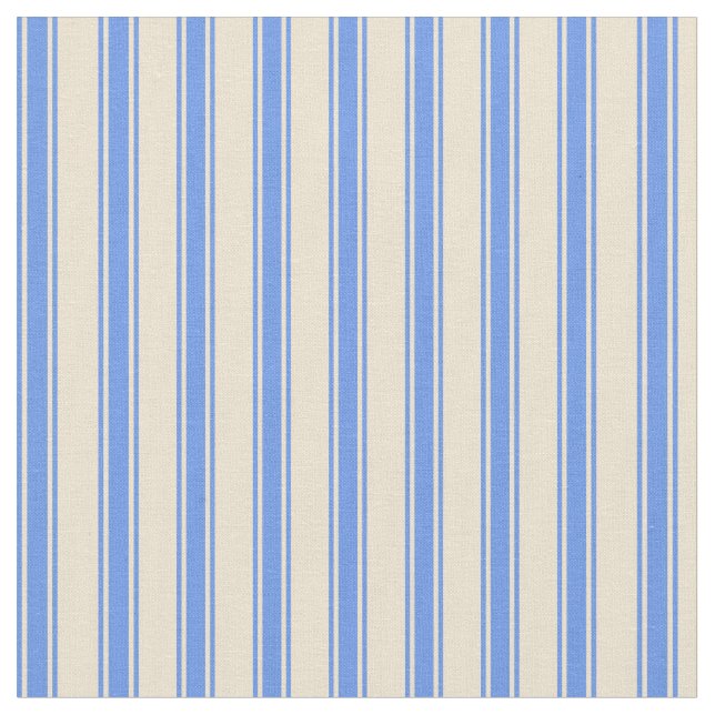 Beige and Cornflower Blue Striped Pattern Fabric (Close Up)