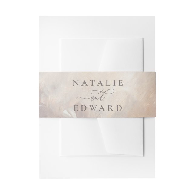 Beige and cream abstract painted wedding invitation belly band (Front Example)