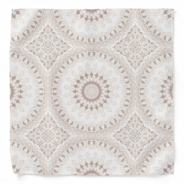Beige and Cream Mandala Pattern Bandana (Front)