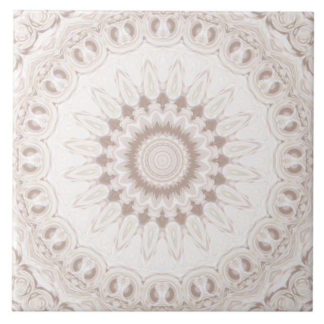 Beige and Cream Mandala Pattern Ceramic Tile (Front)