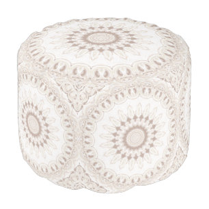 Beige and Cream Mandala Pattern Pouf