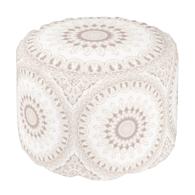 Beige and Cream Mandala Pattern Pouf (Angled Front)