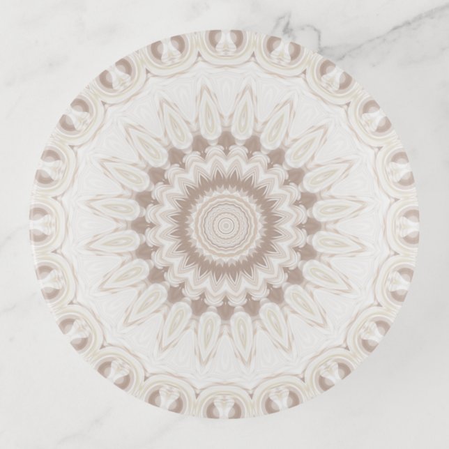 Beige and Cream Mandala Pattern Trinket Tray (Front)