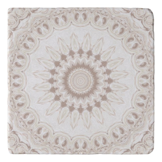 Beige and Cream Mandala Pattern Trivet (Front)