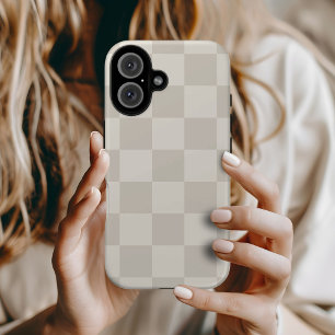 Beige and Cream Retro Check iPhone 16 Case