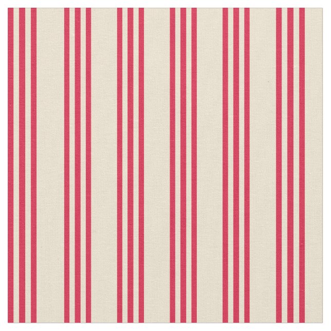 Beige and Crimson Colored Stripes Fabric (Close Up)