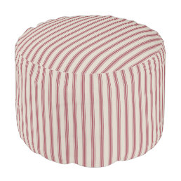 Beige and Crimson Red Classic Ticking Stripes Pouf