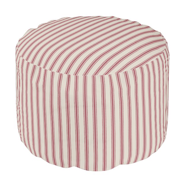 Beige and Crimson Red Classic Ticking Stripes Pouf (Angled Front)