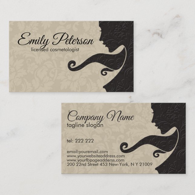 Beige And Dark Brown Beauty/Cosmetology Design Business Card (Front/Back)