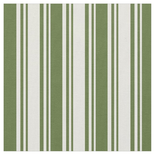Beige and Dark Olive Green Striped/Lined Pattern Fabric (Close Up)