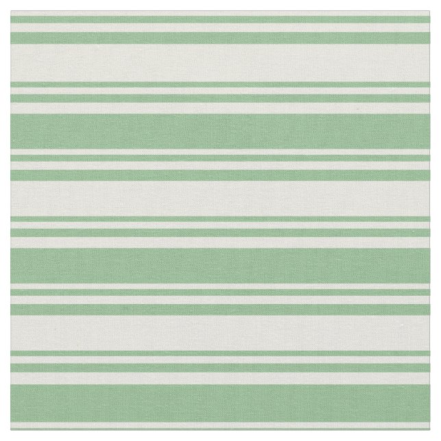Beige and Dark Sea Green Lined Pattern Fabric (Close Up)