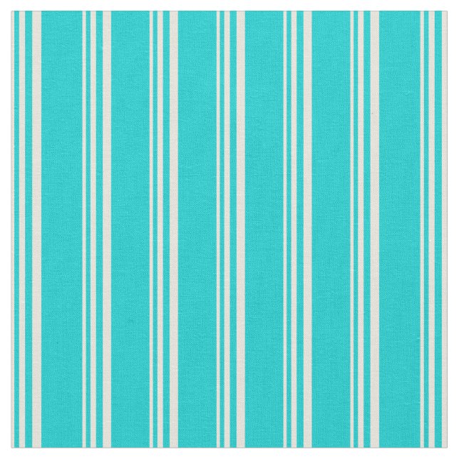 Beige and Dark Turquoise Lined Pattern Fabric (Close Up)