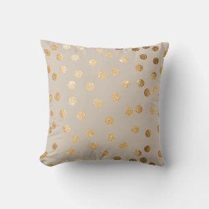 Beige and Gold Glitter Polka Dot Pillow