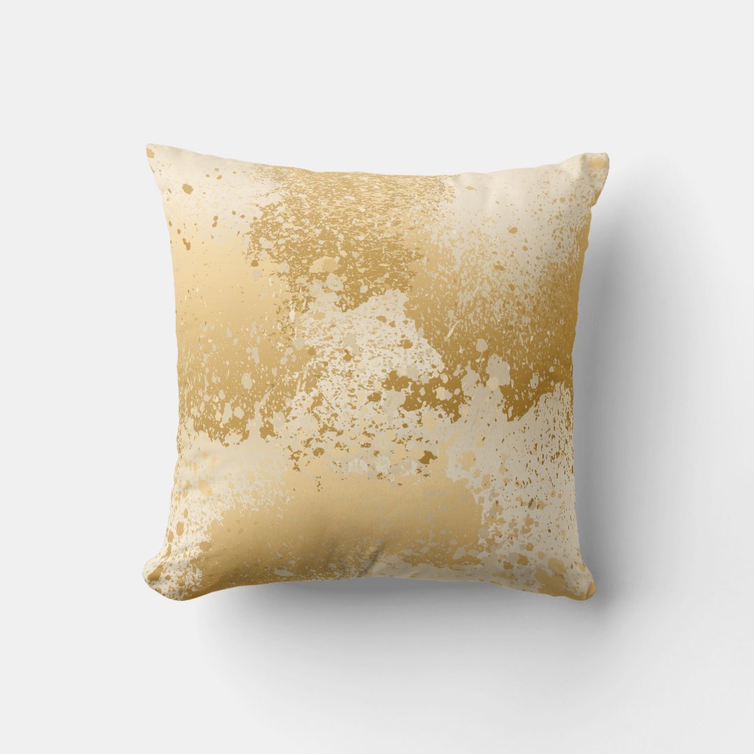 Beige and Gold Paint Splatter Throw Pillow Zazzle