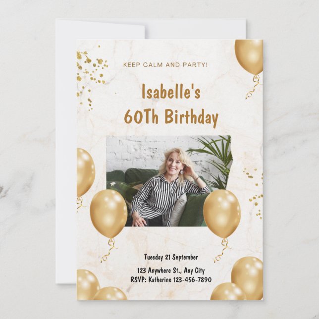 Beige And Gold Photo Ragged Paper Marble Adult  Invitation (Front)