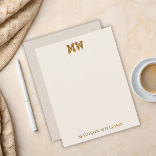 Beige and Gold Retro Typography Monogram Initial Note Card