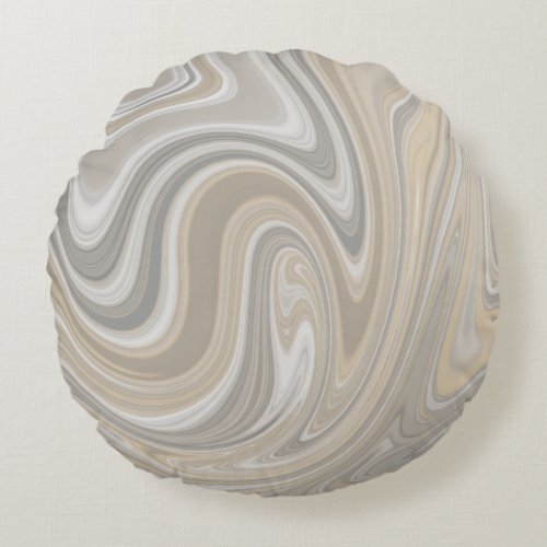 Beige and Gray Abstract Swirls Round Pillow