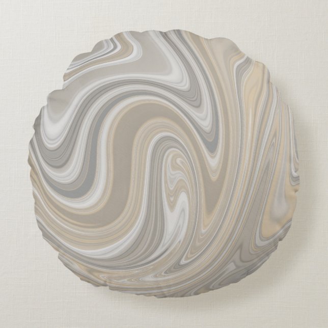 Beige and Gray Abstract Swirls Round Pillow (Front)