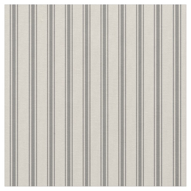 Beige and Gray Classic Ticking Stripes Fabric (Close Up)