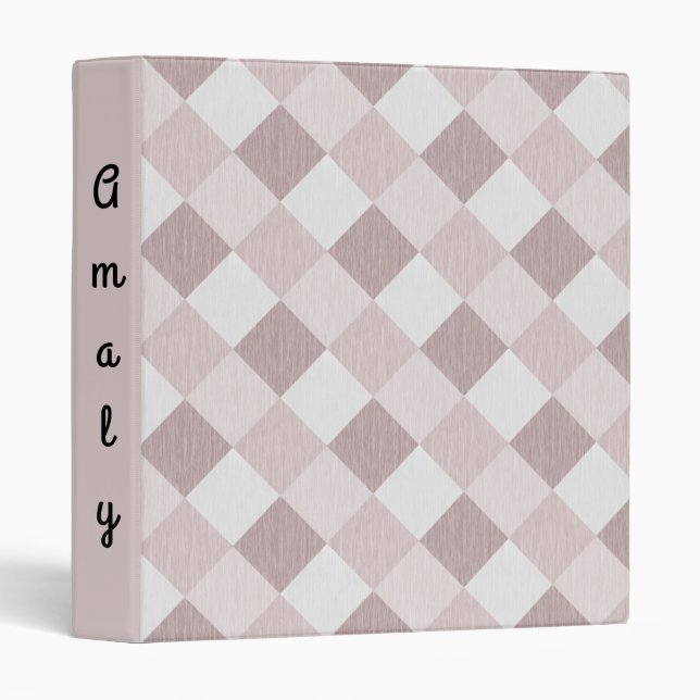 Beige and Gray Geometric Patchwork Pattern Oblique 3 Ring Binder (Front/Spine)