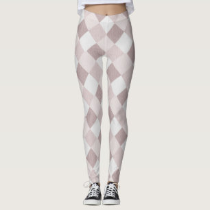 Beige and Gray Geometric Patchwork Pattern Oblique Leggings