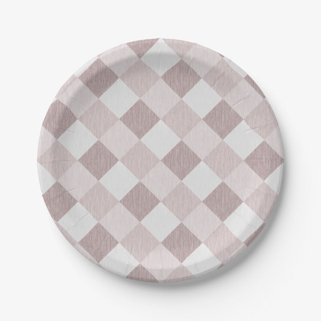 Beige and Gray Geometric Patchwork Pattern Oblique Paper Plates (Front)