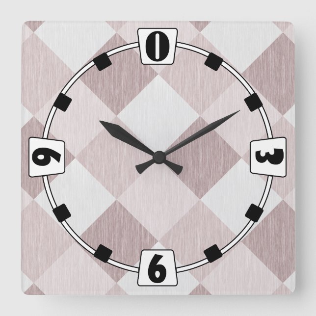 Beige and Gray Geometric Patchwork Pattern Oblique Square Wall Clock (Front)