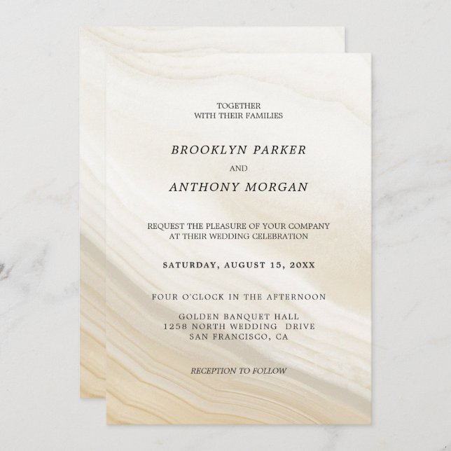 Beige And Gray Marbled Wedding Invitation (Front/Back)
